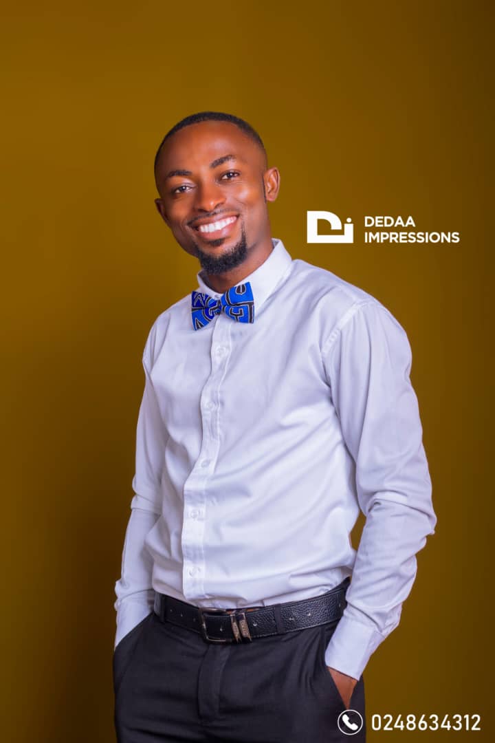 man in an african fabric bow tie