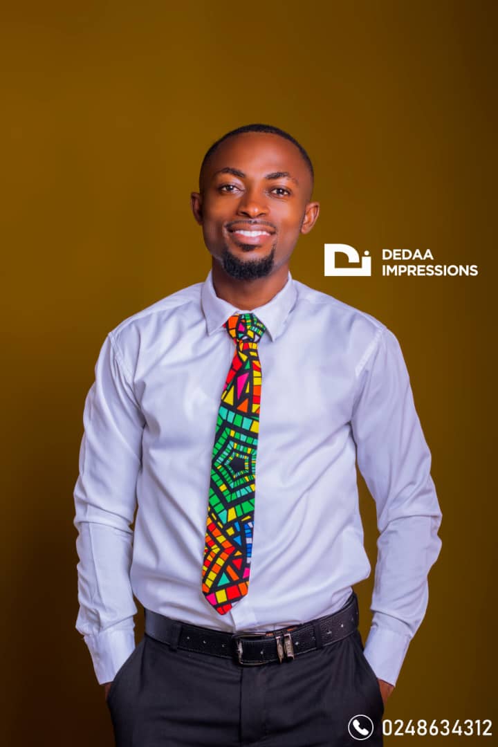 a man with an african fabric tie